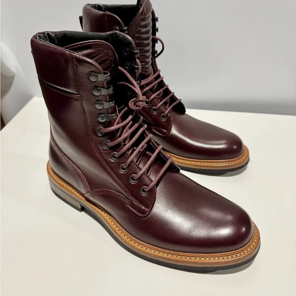 rag & bone Brown Tan Combat Boots with padded tongue laced up Classic Styling - Picture 2 of 6